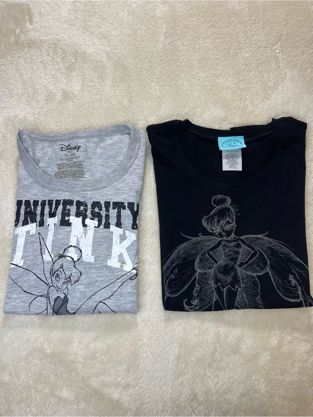 Disney Bundle of 2 Thinker Bell Short Sleeve T-Shirt Size XL Black & Gray
